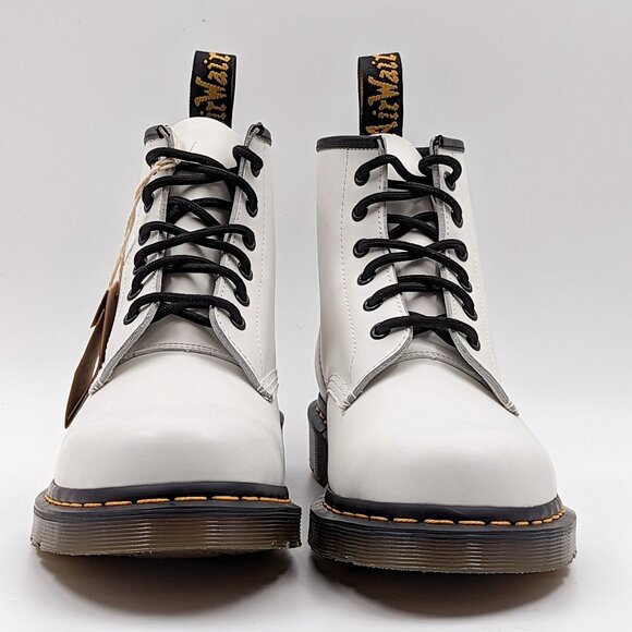 Dr Martens Unisex 101 Boots White Leather Yellow Stitch size W10 M9 - Picture 2 of 12